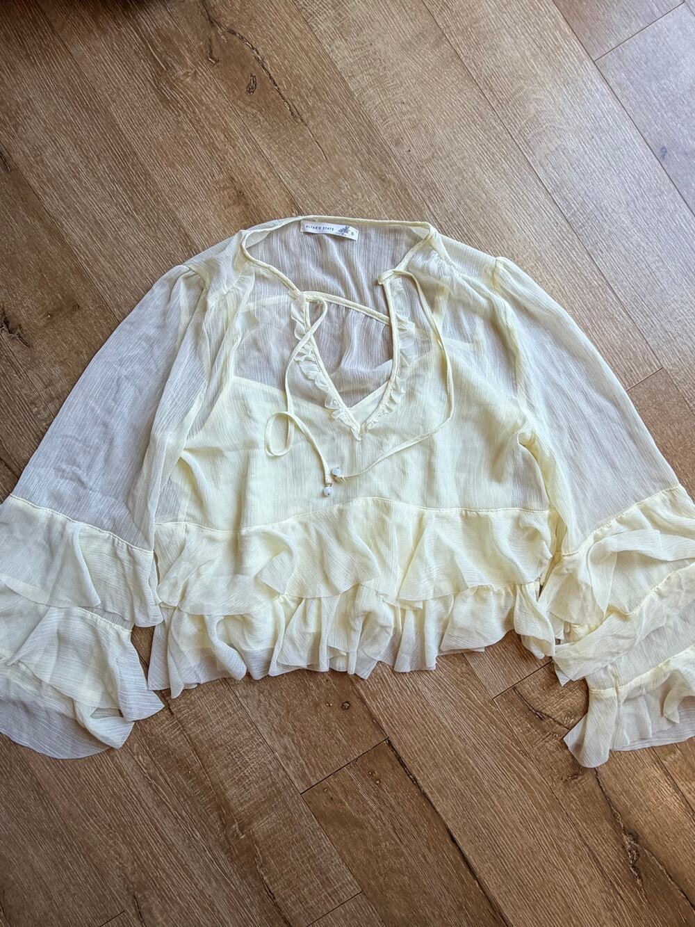 Altard State butter yellow ruffled top with under cami